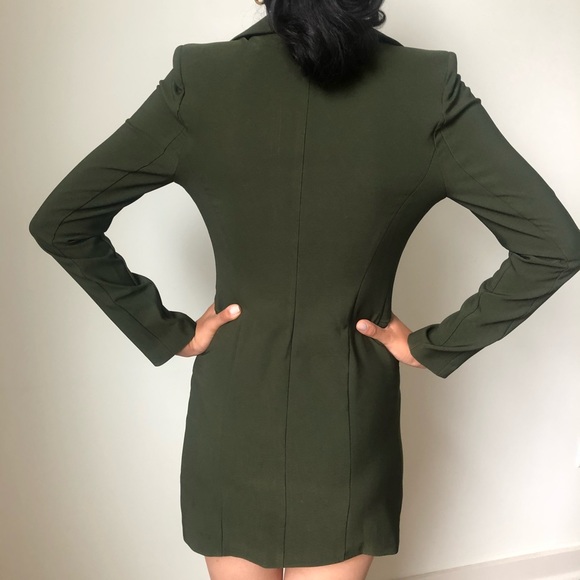 OLIVE Green Blazer Dress-Stunning! Unique Buttons - Picture 4 of 7